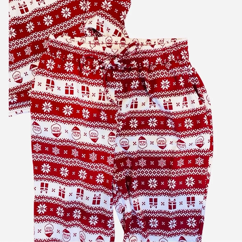Shosho Christmas Holiday Pajamas PJ Set Red White Fair Isle Santa Claus M Lounge